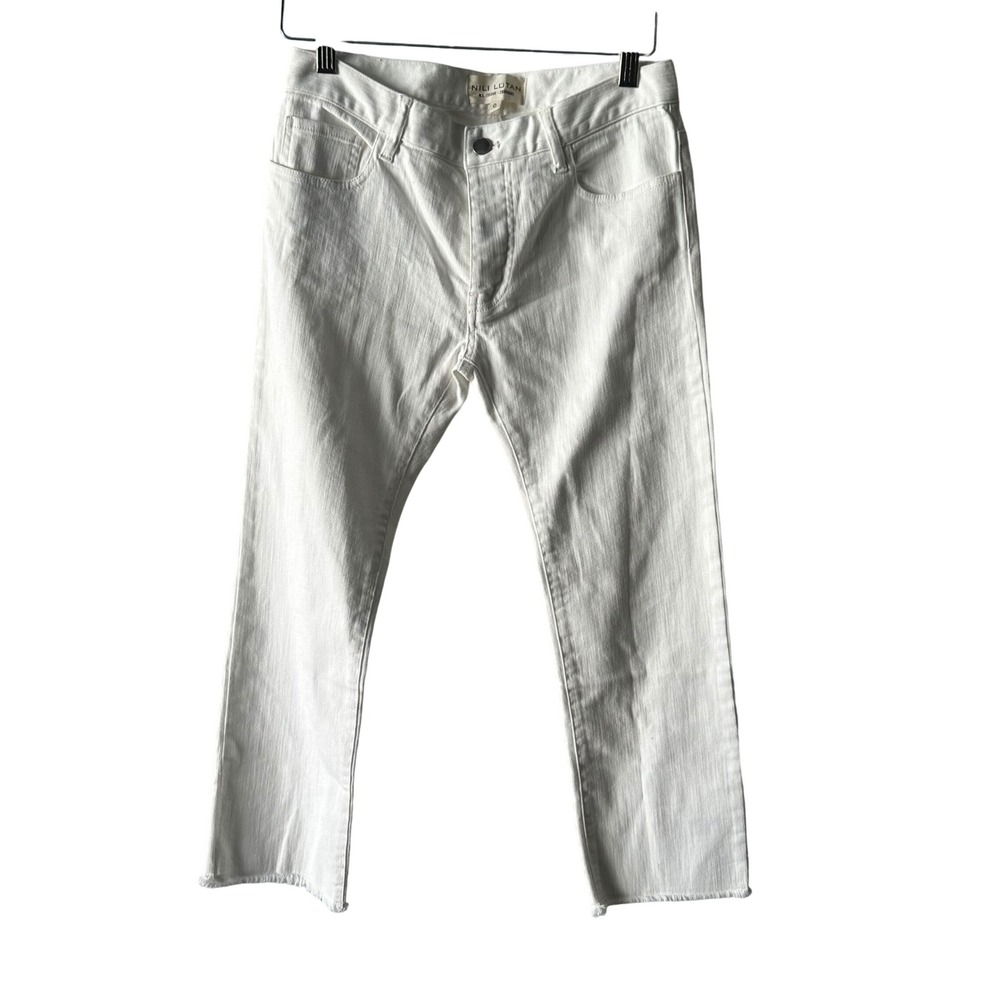 Nili‎ Lotan White Straight Leg Raw Hem Denim Jeans Size 0 Made in USA